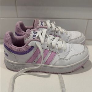 adidas Kids White Sneakers with Pink & Lavender Accents